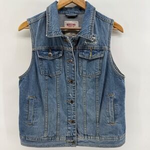 Mossimo Supply Co Womens XL Distressed Denim Vest Medium Wash Button Up Trucker